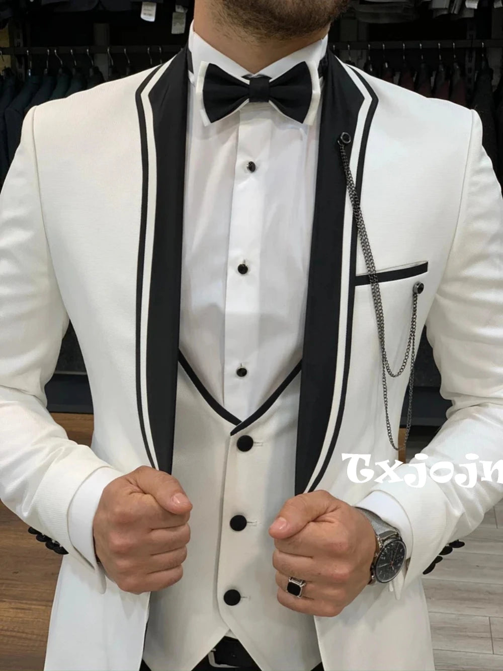 High Quality White Tuxedo 3 Pieces Wedding Groom Sets,Handsome Men's Slim Fit Suit Set,Formal Business Suits Interview Outfit