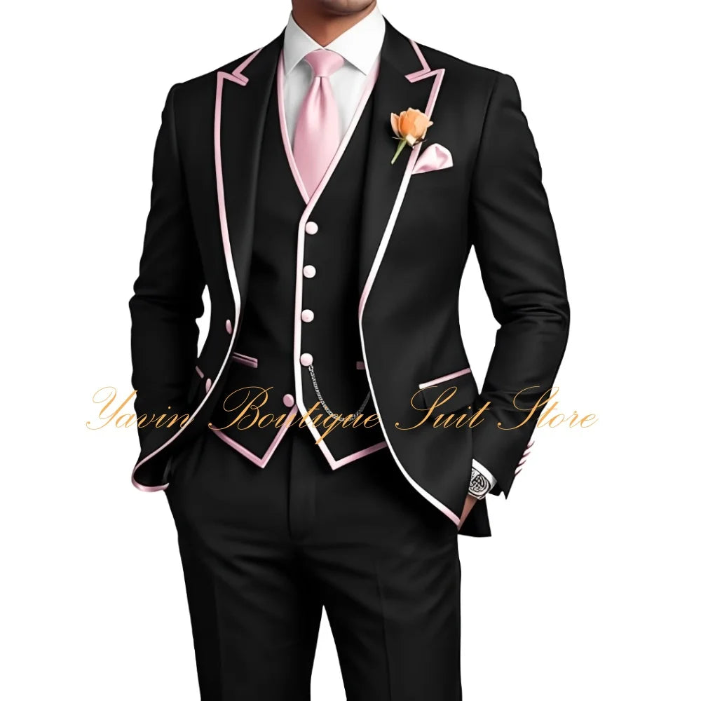 Elegant Men's 3 Piece Tuxedo for Men Slim Fit Jacket Vest Pants Wedding Suits for Groom Groomsman Prom Graduation Men Suits