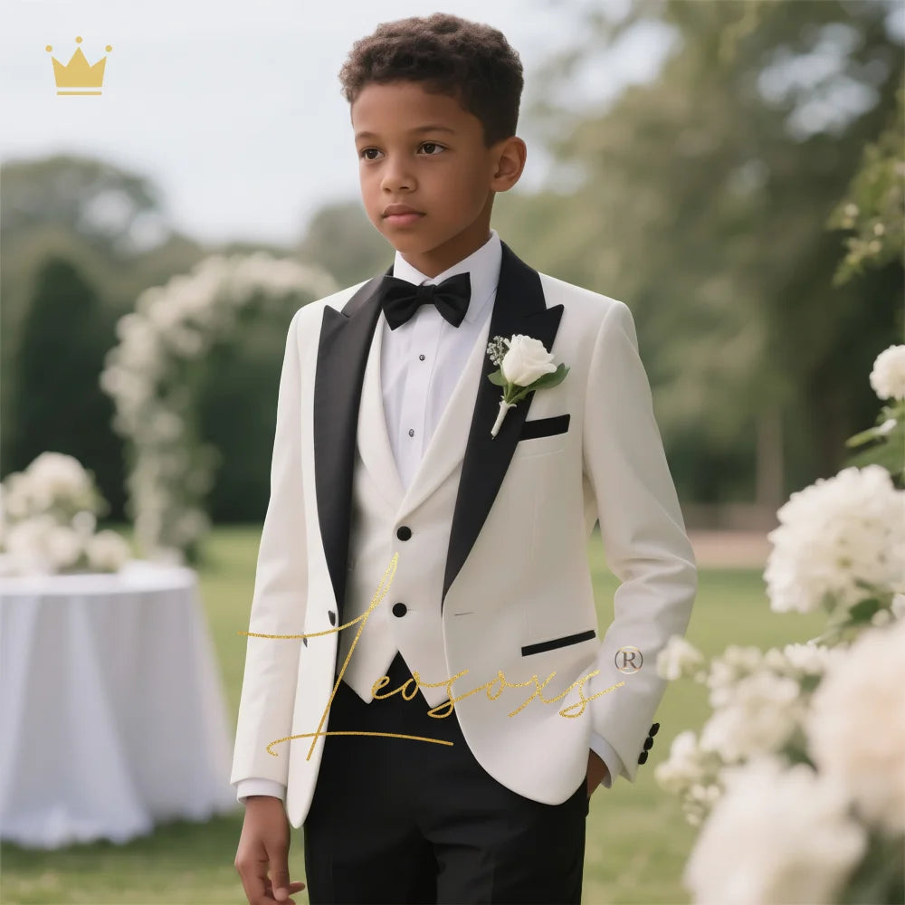 Boys' 3-Piece Tuxedo Suit Custom Tailored for Weddings - Elegant Design with Lapel and Vest, Perfect for Ceremony and Reception
