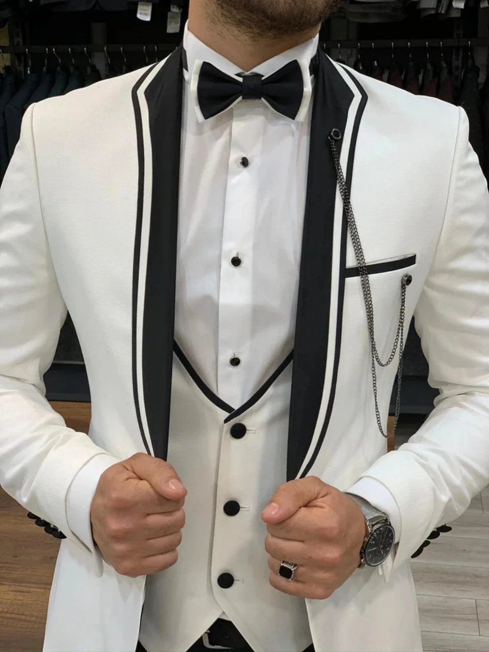 High Quality White Tuxedo 3 Pieces Wedding Groom Sets,Handsome Men's Slim Fit Suit Set,Formal Business Suits Interview Outfit