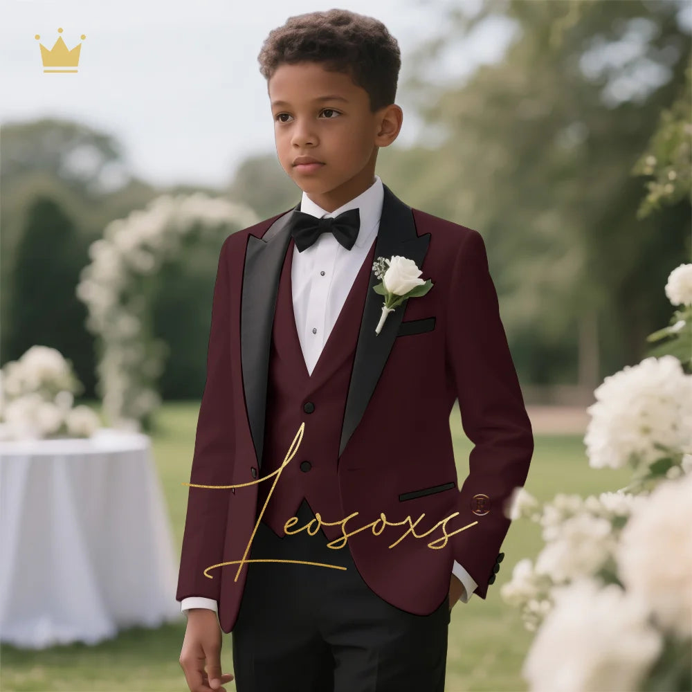 Boys' 3-Piece Tuxedo Suit Custom Tailored for Weddings - Elegant Design with Lapel and Vest, Perfect for Ceremony and Reception