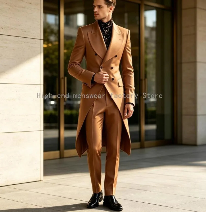 Classic Designal Long Blazer Men Suits Wedding Party Formal Groom Groomsman Prom Business Male Tuxedos 2 Piece Sets Jacket Pants