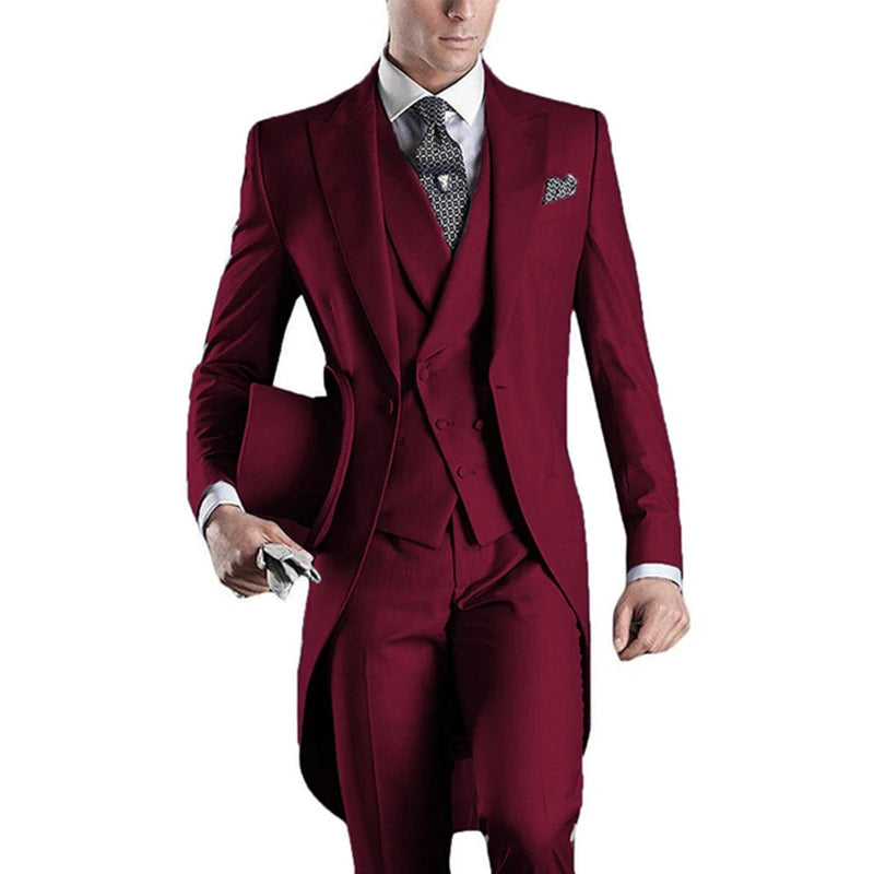 Latest Formal Wedding Men Suits Long Blazer 3 Piece Groom Tuxedo Classic Prom Party Male Suit Fashion Set Jacket with Pants Vest
