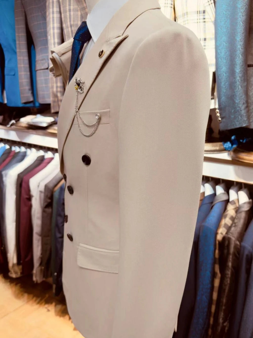 Classic 2-pieces Peak Lapel Men Suit Smooth Business Tuxedo In Stock Set Decent Party Daily High Quality Simple Groom Wear