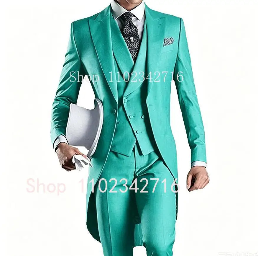 Latest Formal Wedding Men Suits Long Blazer 3 Piece Groom Tuxedo Classic Prom Party Male Suit Fashion Set Jacket with Pants Vest