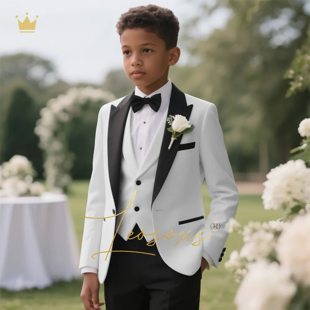 Boys' 3-Piece Tuxedo Suit Custom Tailored for Weddings - Elegant Design with Lapel and Vest, Perfect for Ceremony and Reception