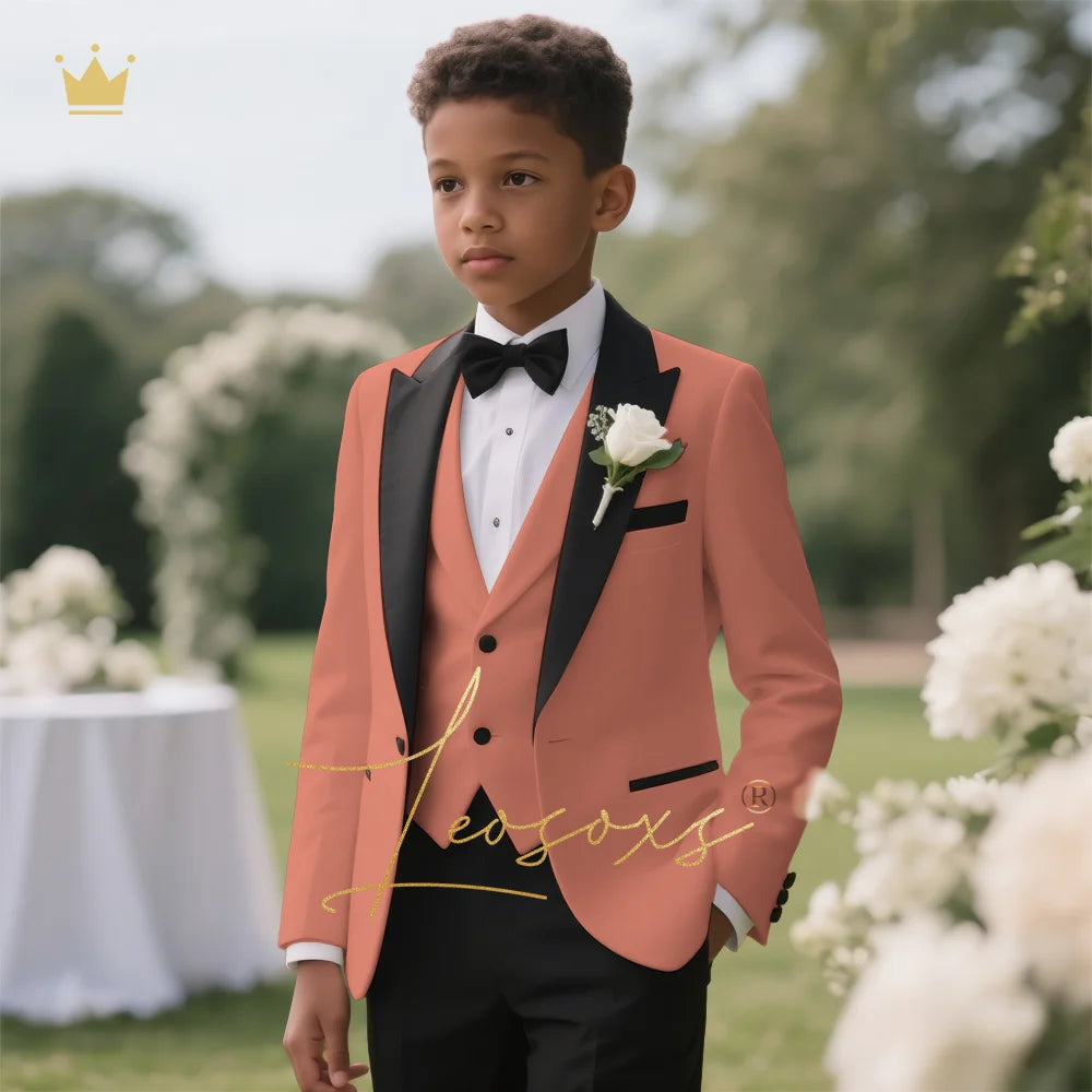 Boys' 3-Piece Tuxedo Suit Custom Tailored for Weddings - Elegant Design with Lapel and Vest, Perfect for Ceremony and Reception
