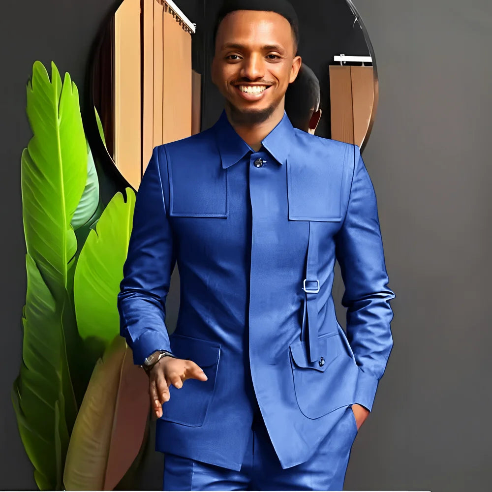 African-Style Men's Suit — 2-Piece Tailored Tuxedo for Weddings, Grooms, Parties, and Formal Dinners