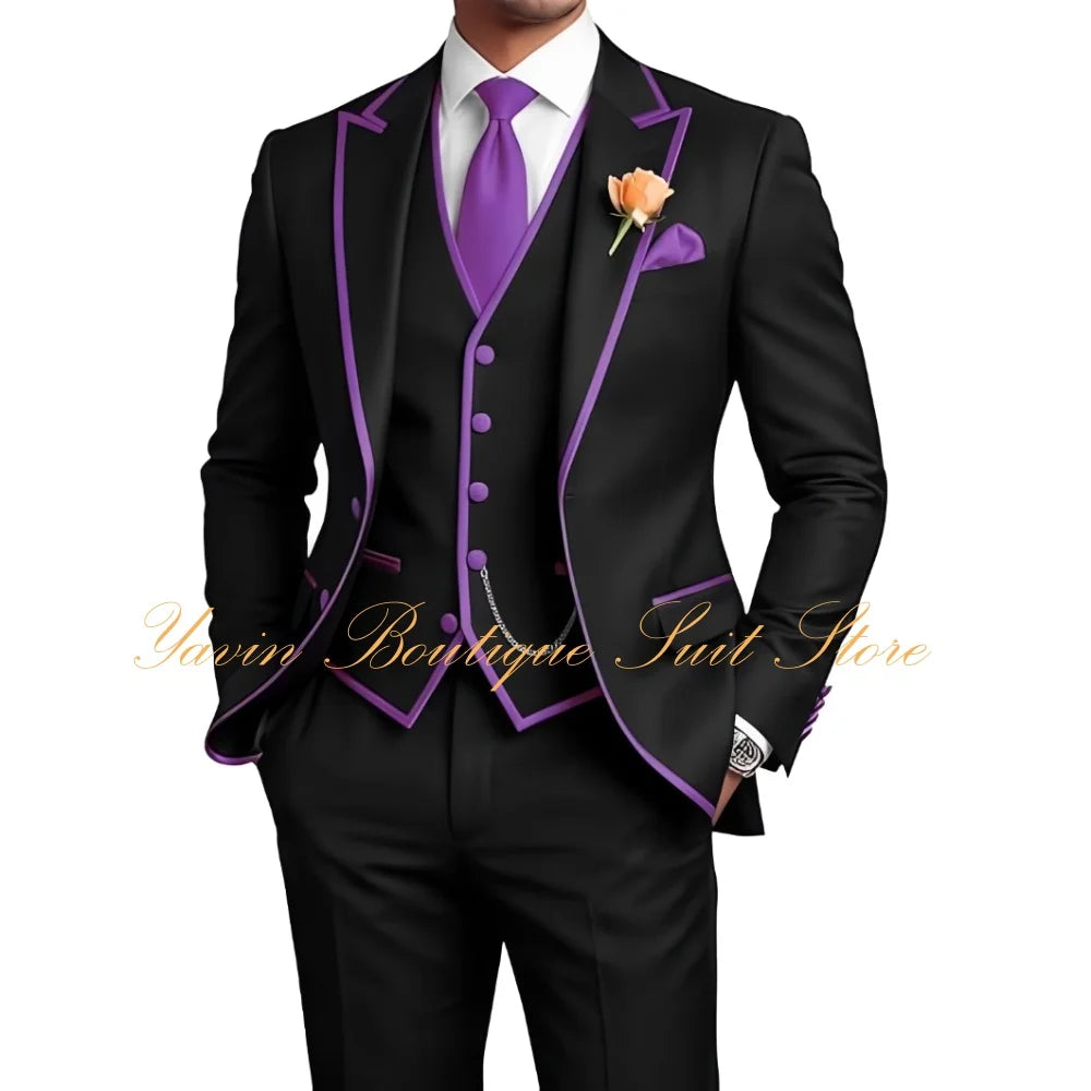 Elegant Men's 3 Piece Tuxedo for Men Slim Fit Jacket Vest Pants Wedding Suits for Groom Groomsman Prom Graduation Men Suits