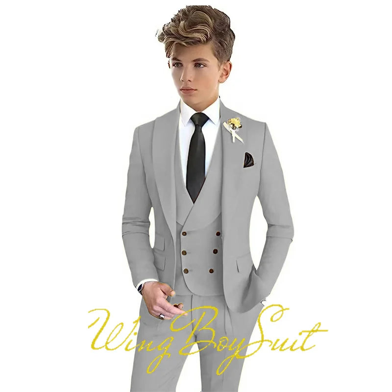 Formal Boys Suit Party Wedding Tuxedo Classic Design Kids Stage Jacket Pants Vest 3 Piece Set Teen Blazer
