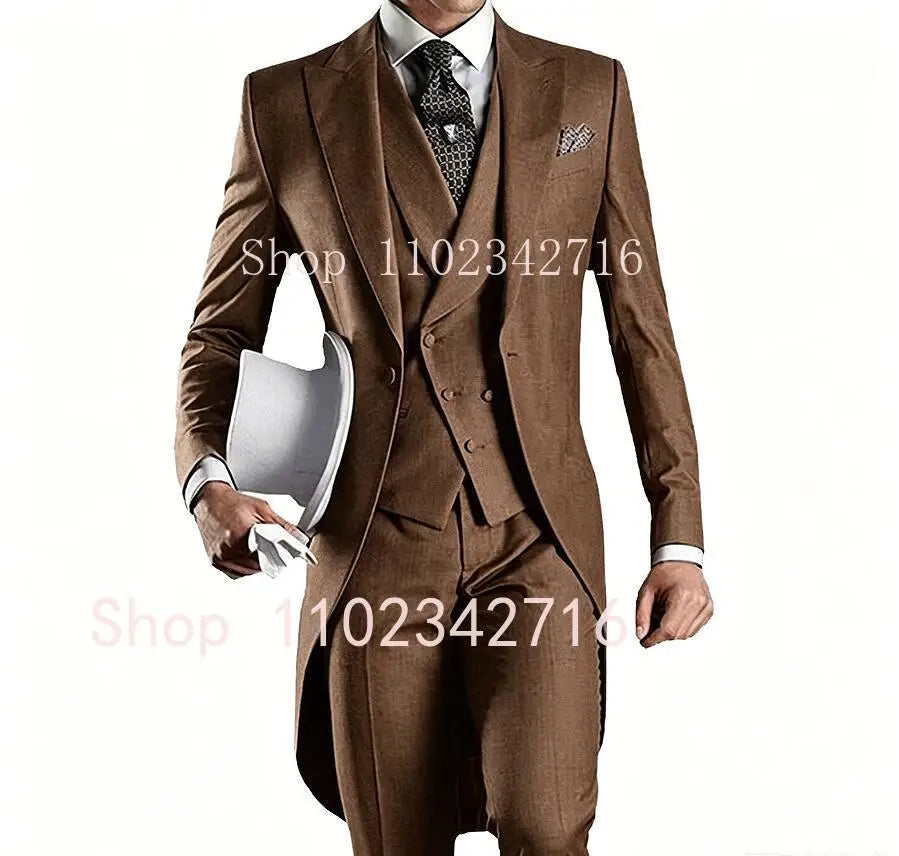 Latest Formal Wedding Men Suits Long Blazer 3 Piece Groom Tuxedo Classic Prom Party Male Suit Fashion Set Jacket with Pants Vest
