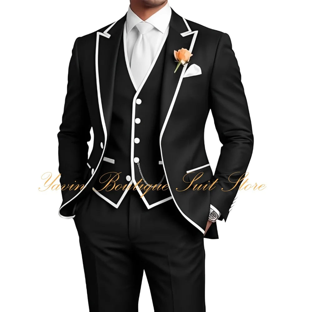Elegant Men's 3 Piece Tuxedo for Men Slim Fit Jacket Vest Pants Wedding Suits for Groom Groomsman Prom Graduation Men Suits
