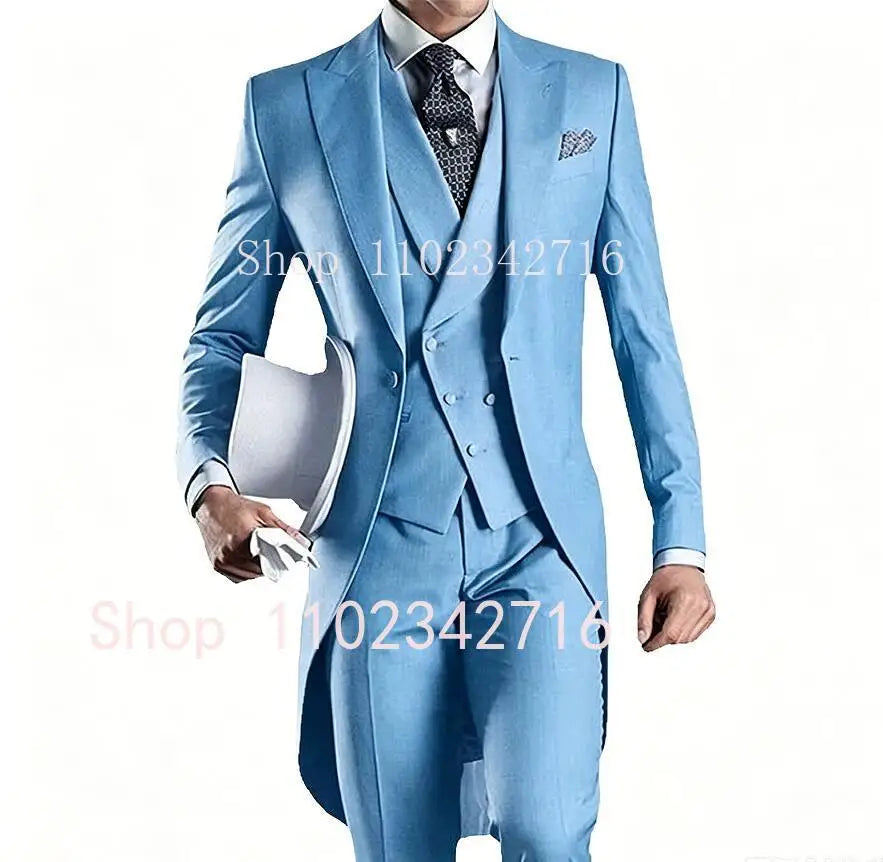 Latest Formal Wedding Men Suits Long Blazer 3 Piece Groom Tuxedo Classic Prom Party Male Suit Fashion Set Jacket with Pants Vest