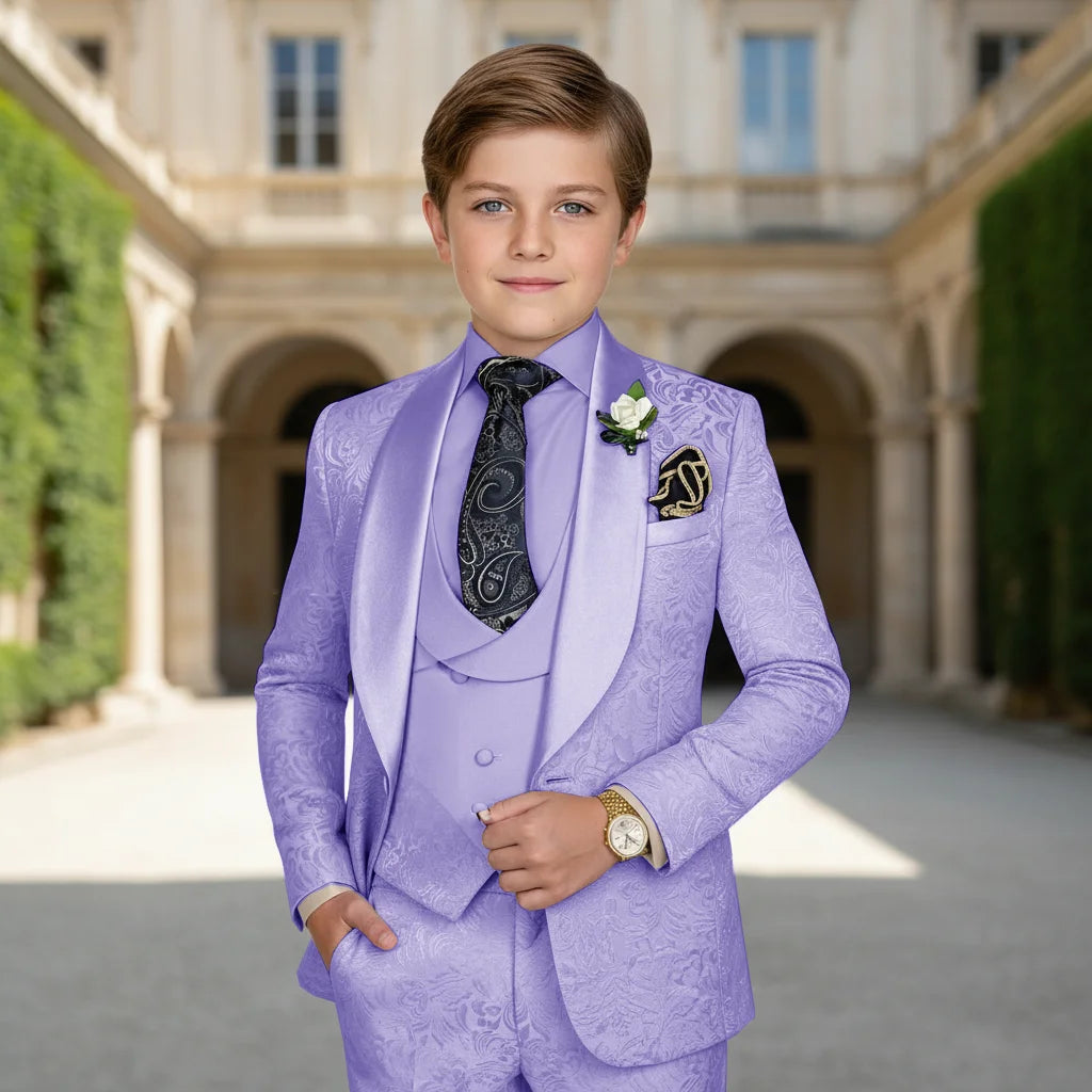 Elegant Boys Wedding Suits Italian Design Champagne Smoking Kids Tuxedo Jacket Vest Pants 3 Piece Party Prom Suits Set For Boy