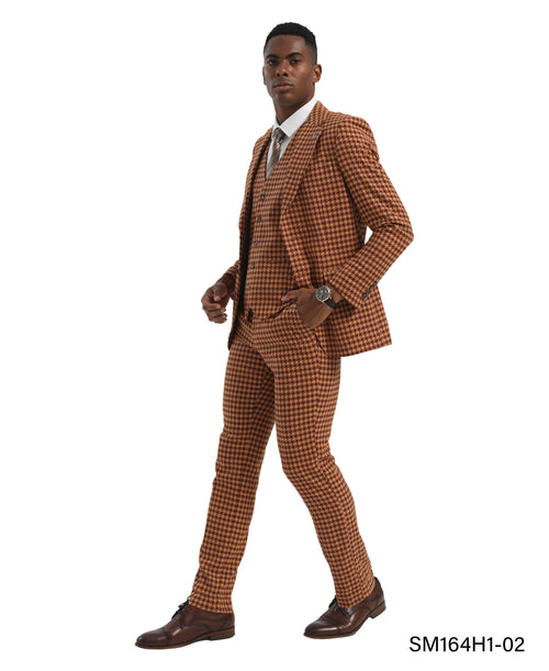 Black/Grey Hybrid Fit 3pc Houndstooth Suits