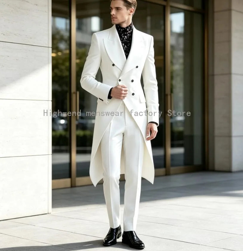 Classic Designal Long Blazer Men Suits Wedding Party Formal Groom Groomsman Prom Business Male Tuxedos 2 Piece Sets Jacket Pants