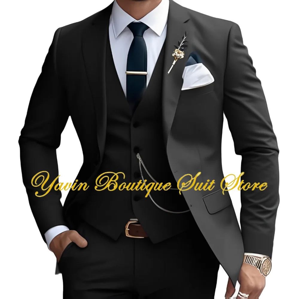 Formal Men's Suit Custom Wedding Tuxedo Slim Fit Groomsmen 3-Piece Suits Full Set Banquet Groom Suits