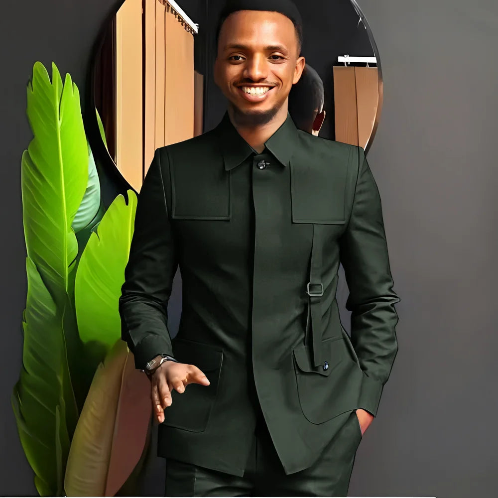 African-Style Men's Suit — 2-Piece Tailored Tuxedo for Weddings, Grooms, Parties, and Formal Dinners
