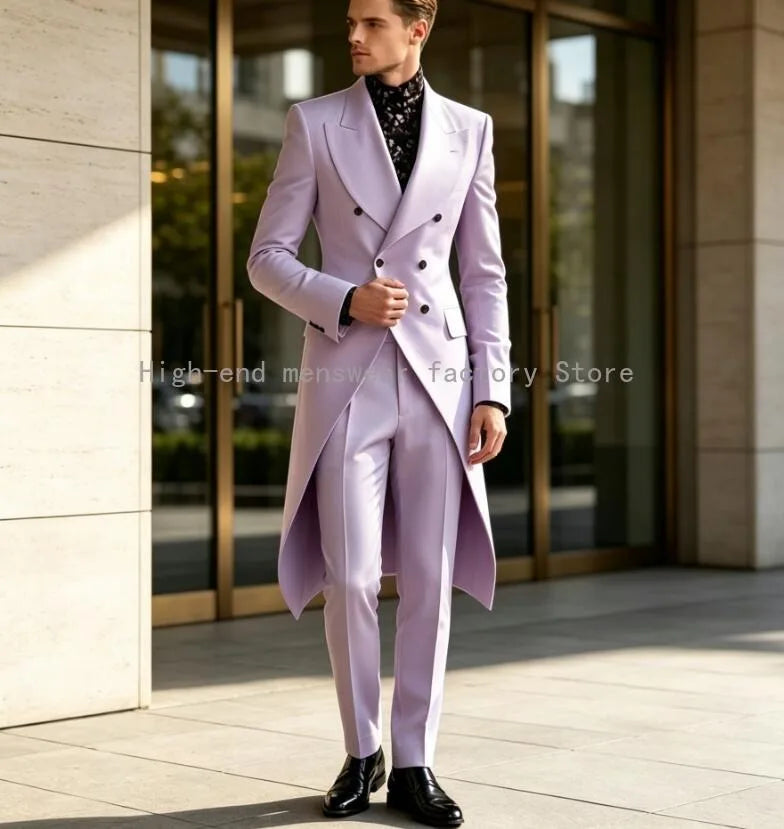 Classic Designal Long Blazer Men Suits Wedding Party Formal Groom Groomsman Prom Business Male Tuxedos 2 Piece Sets Jacket Pants