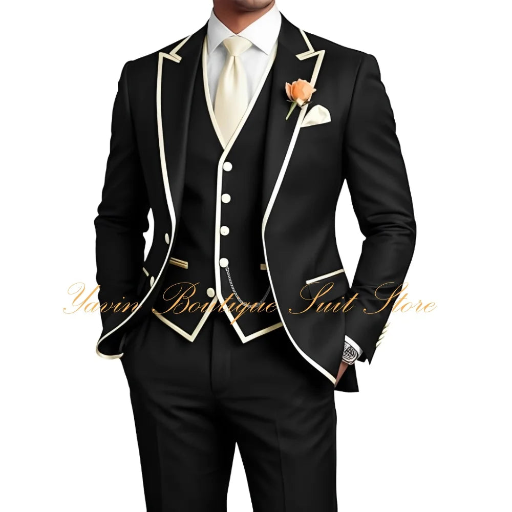 Elegant Men's 3 Piece Tuxedo for Men Slim Fit Jacket Vest Pants Wedding Suits for Groom Groomsman Prom Graduation Men Suits
