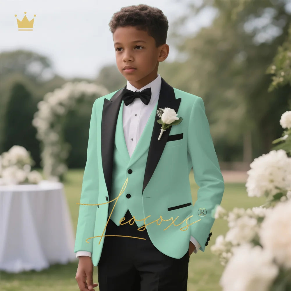 Boys' 3-Piece Tuxedo Suit Custom Tailored for Weddings - Elegant Design with Lapel and Vest, Perfect for Ceremony and Reception