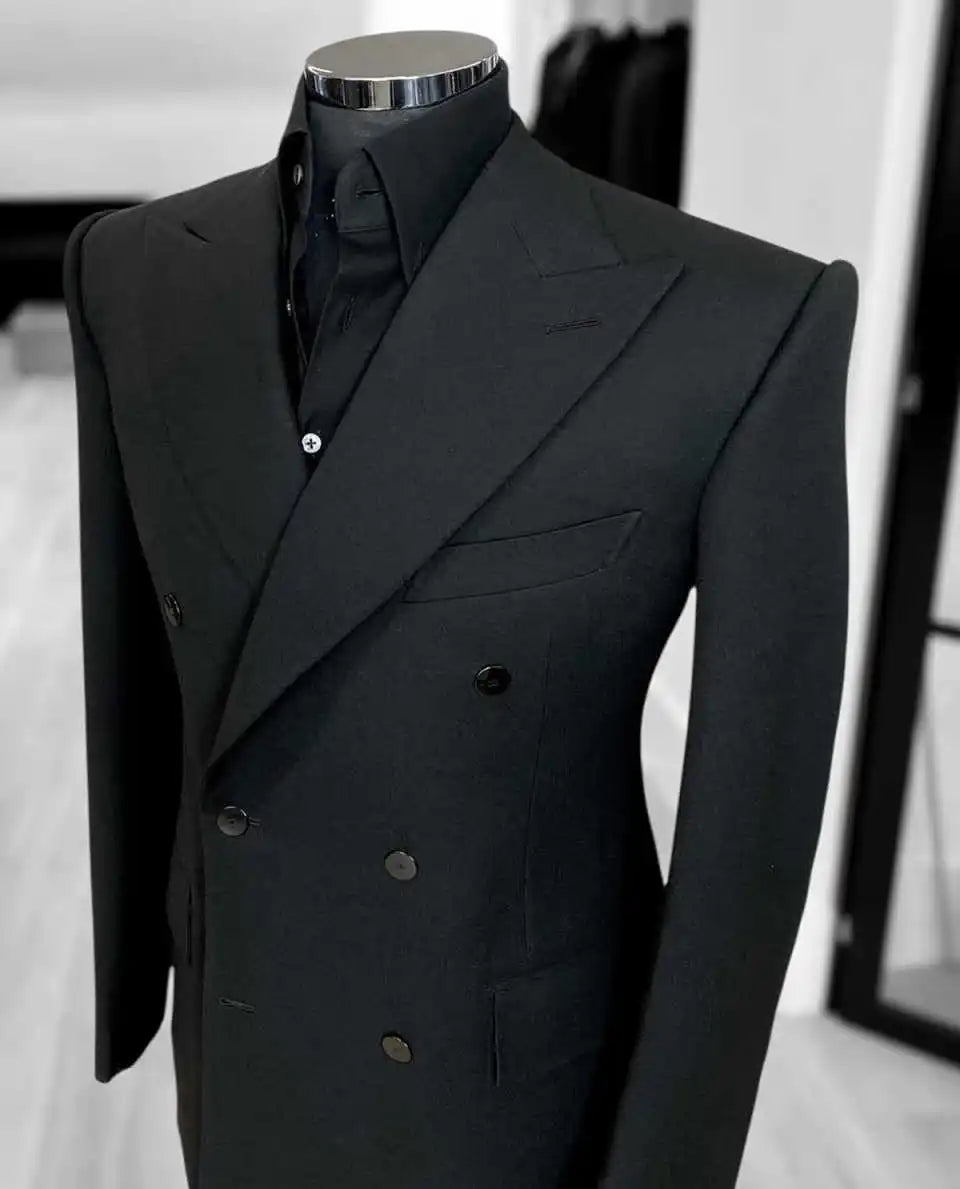 Formal Wedding Tuxedos 1 Pcs Jacket Black Double Breasted Men Suit Peaked Lapel Groom Evening Business Prom Blazers Customized
