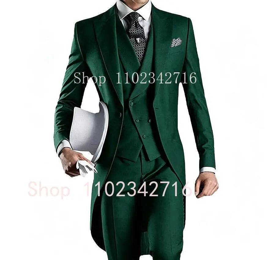 Latest Formal Wedding Men Suits Long Blazer 3 Piece Groom Tuxedo Classic Prom Party Male Suit Fashion Set Jacket with Pants Vest