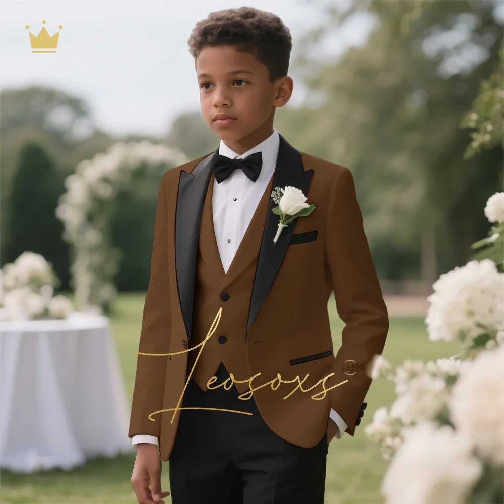 Boys' 3-Piece Tuxedo Suit Custom Tailored for Weddings - Elegant Design with Lapel and Vest, Perfect for Ceremony and Reception