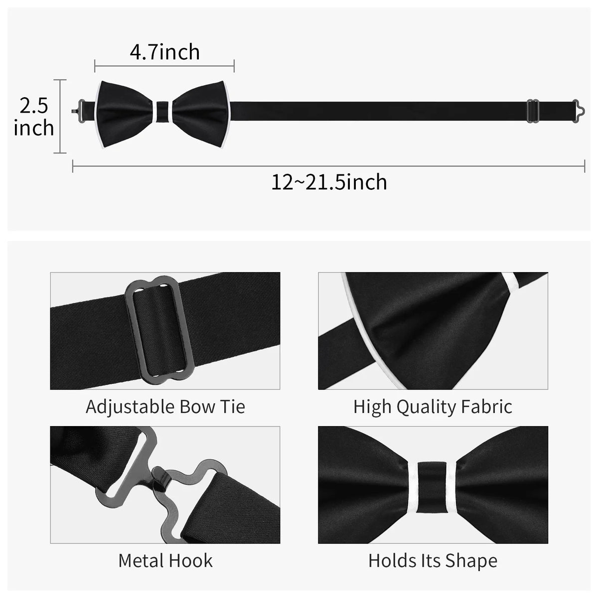 Classic design black bow tie and cufflinks and Studs set, men's silk tuxedo bow tie,for Father's Day,Anniversary and Bussiness.