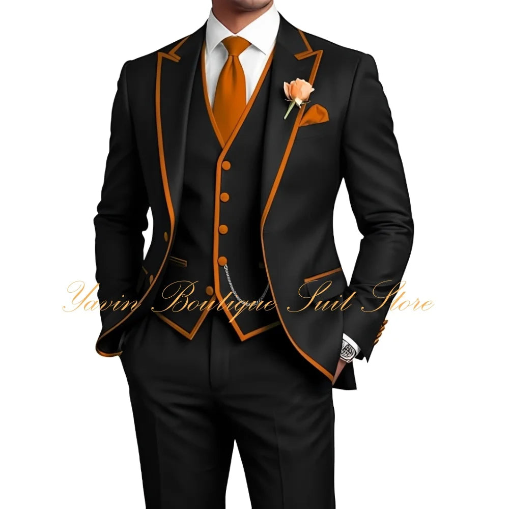 Elegant Men's 3 Piece Tuxedo for Men Slim Fit Jacket Vest Pants Wedding Suits for Groom Groomsman Prom Graduation Men Suits