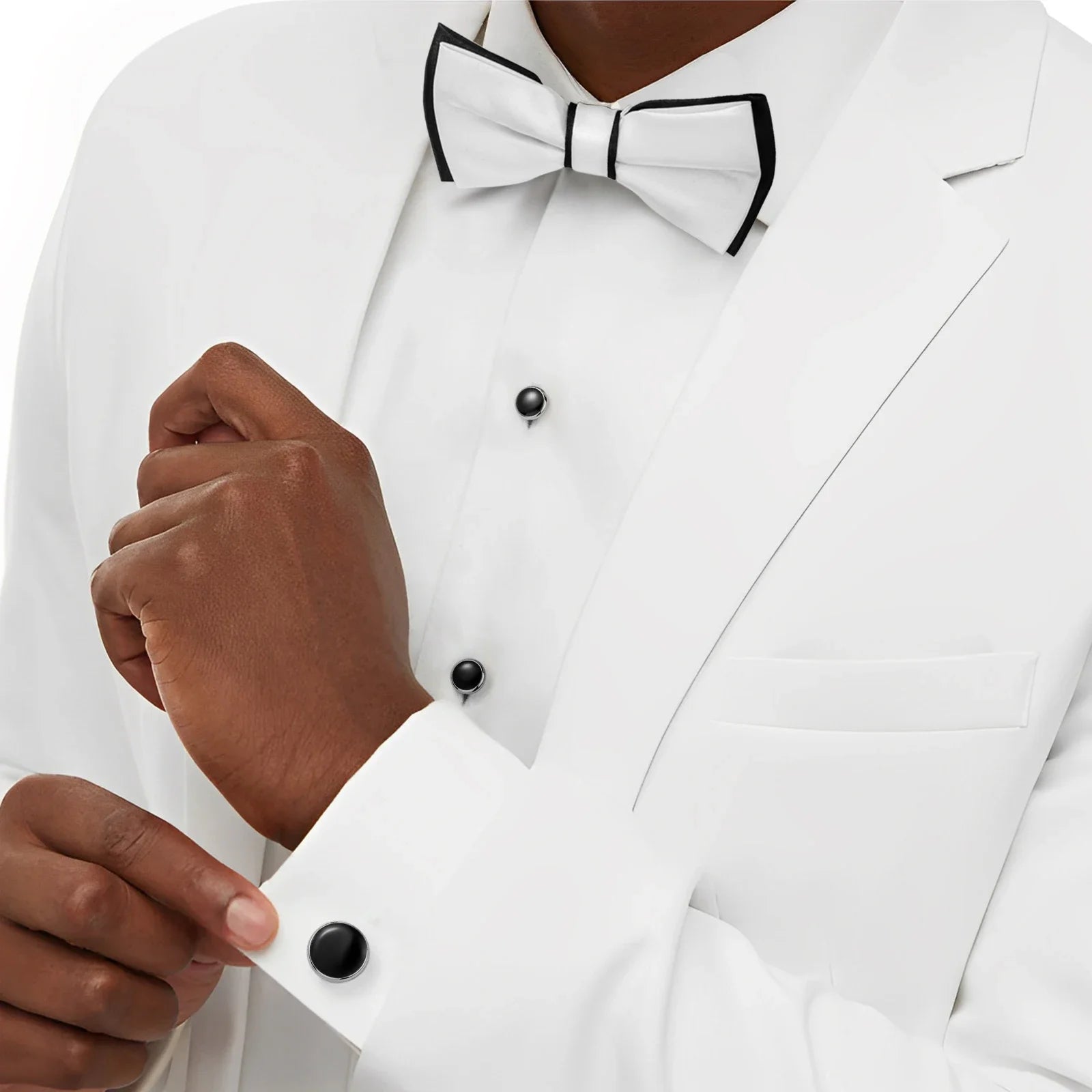 Classic design black bow tie and cufflinks and Studs set, men's silk tuxedo bow tie,for Father's Day,Anniversary and Bussiness.