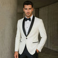 Classic White Men's Tuxedo Suit Black Satin Shawl Lapel 2 Piece Jacket+Pants Slim Fit Prom Wedding Formal Gentlemen Costume