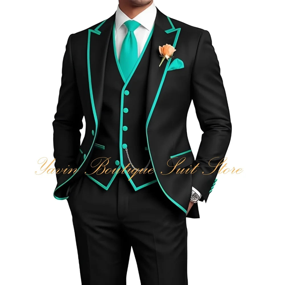 Elegant Men's 3 Piece Tuxedo for Men Slim Fit Jacket Vest Pants Wedding Suits for Groom Groomsman Prom Graduation Men Suits