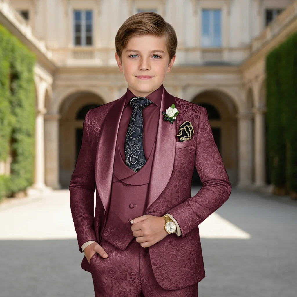 Elegant Boys Wedding Suits Italian Design Champagne Smoking Kids Tuxedo Jacket Vest Pants 3 Piece Party Prom Suits Set For Boy
