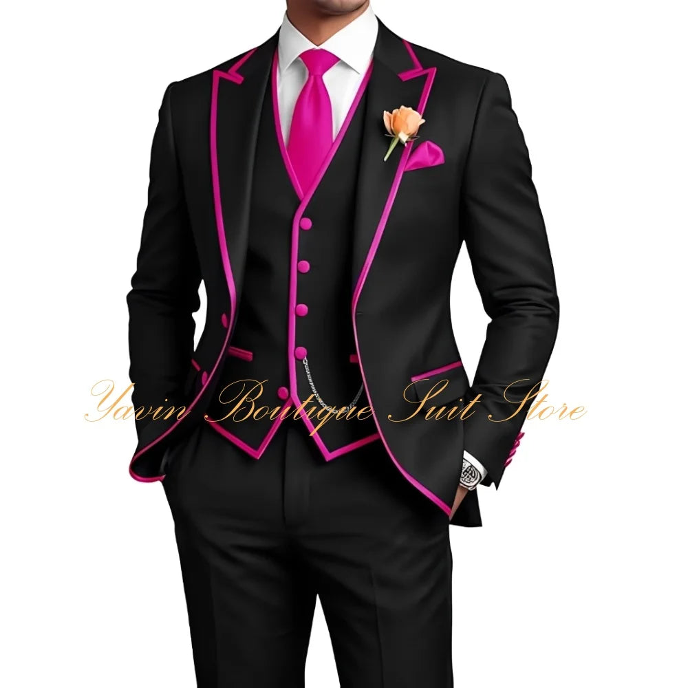 Elegant Men's 3 Piece Tuxedo for Men Slim Fit Jacket Vest Pants Wedding Suits for Groom Groomsman Prom Graduation Men Suits