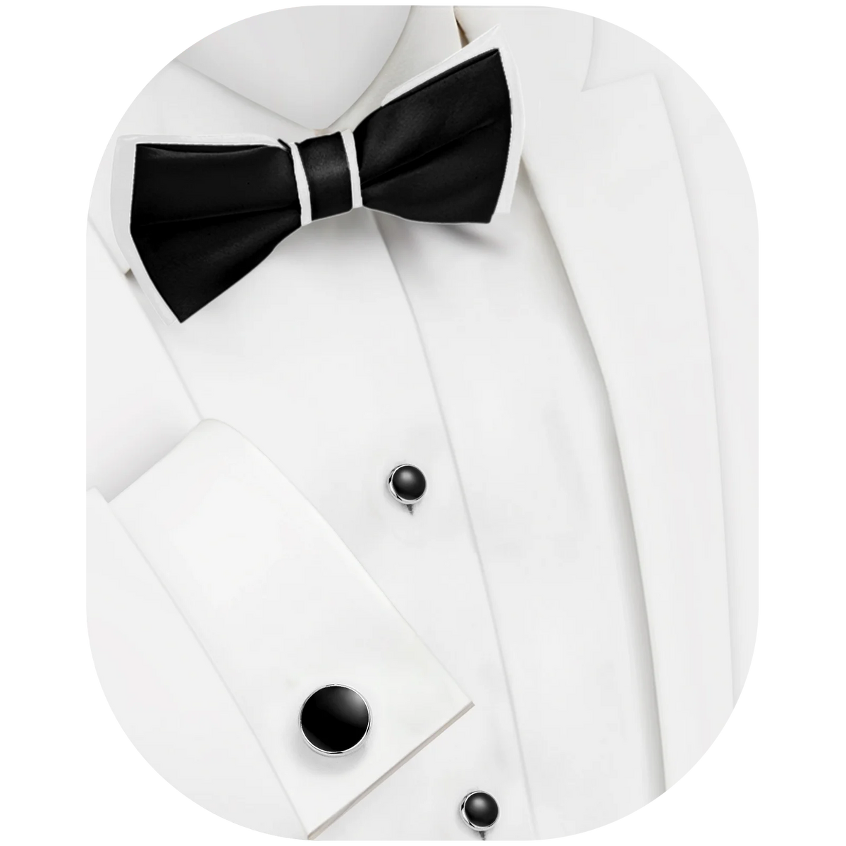 Classic design black bow tie and cufflinks and Studs set, men's silk tuxedo bow tie,for Father's Day,Anniversary and Bussiness.