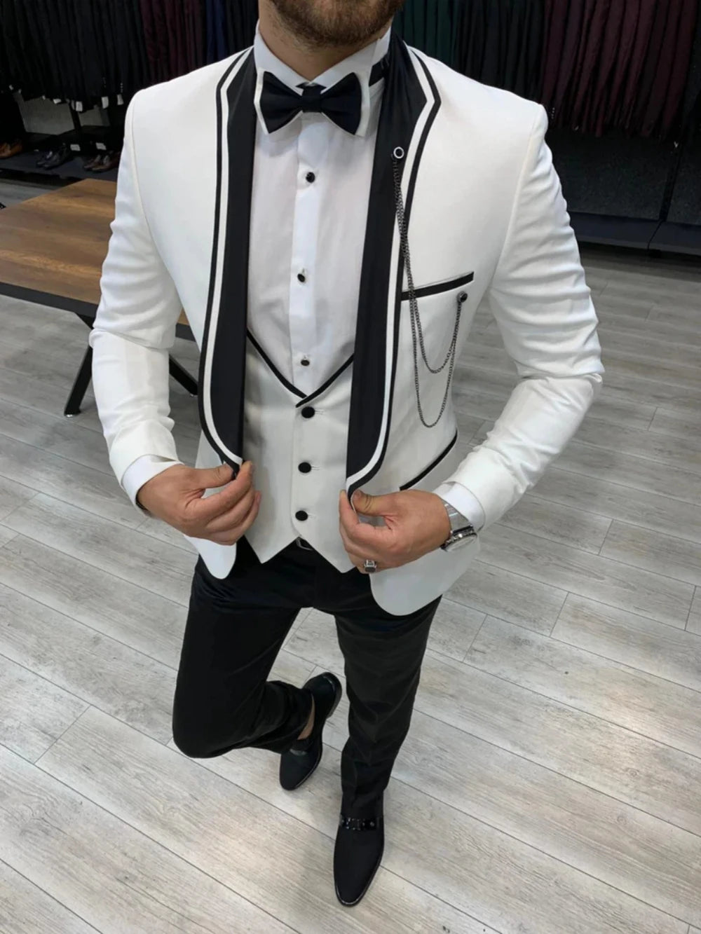 High Quality White Tuxedo 3 Pieces Wedding Groom Sets,Handsome Men's Slim Fit Suit Set,Formal Business Suits Interview Outfit