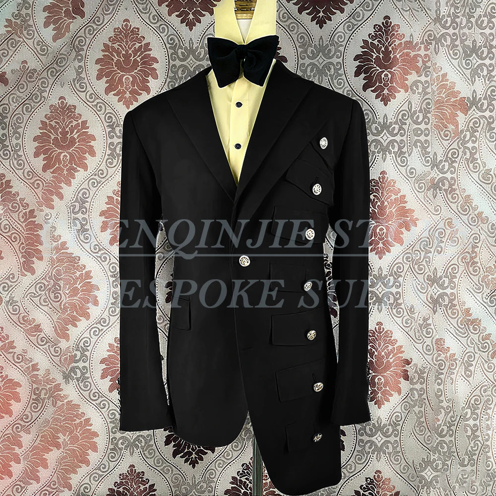 2025 Tuxedo Black Men Suits Wedding Groom Slim Fit Asymmetry Blazer Terno Masculino Prom 2Pieces Costume Homme Jacket+Pant Set