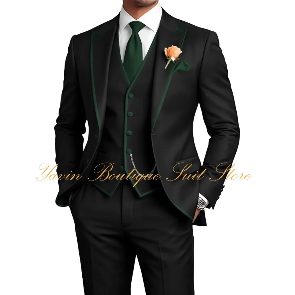Elegant Men's 3 Piece Tuxedo for Men Slim Fit Jacket Vest Pants Wedding Suits for Groom Groomsman Prom Graduation Men Suits