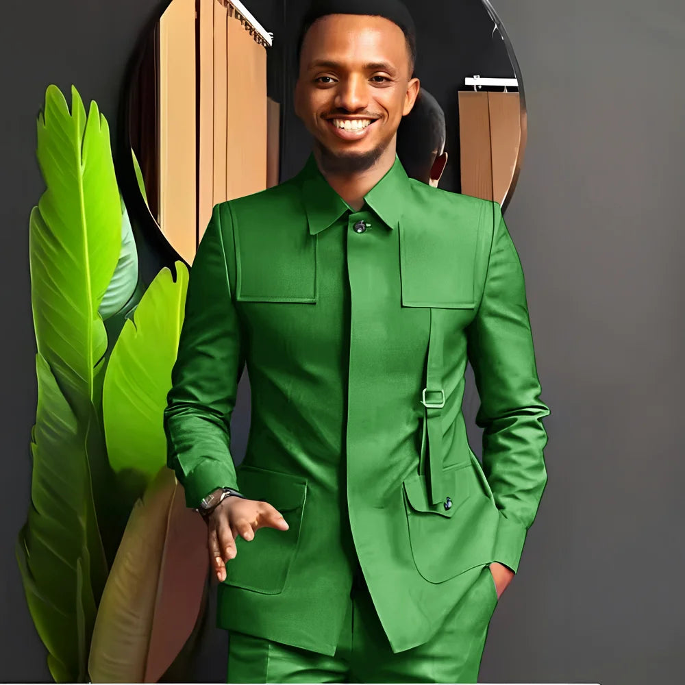 African-Style Men's Suit — 2-Piece Tailored Tuxedo for Weddings, Grooms, Parties, and Formal Dinners