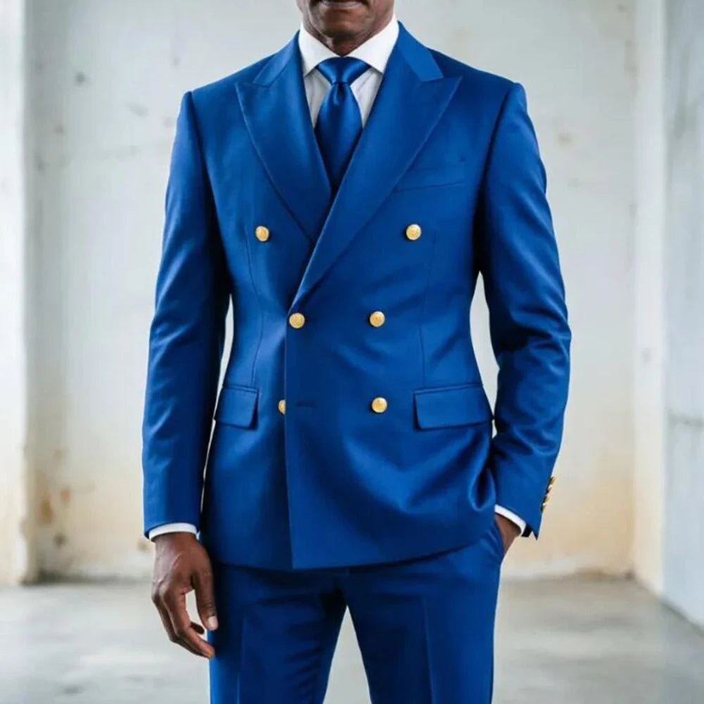 Classic African Suits For Men Formal Business Double Breasted Jacket Slim Fit Tuxedo 2 Piece Sets Man Party Wear Dinner Outfits