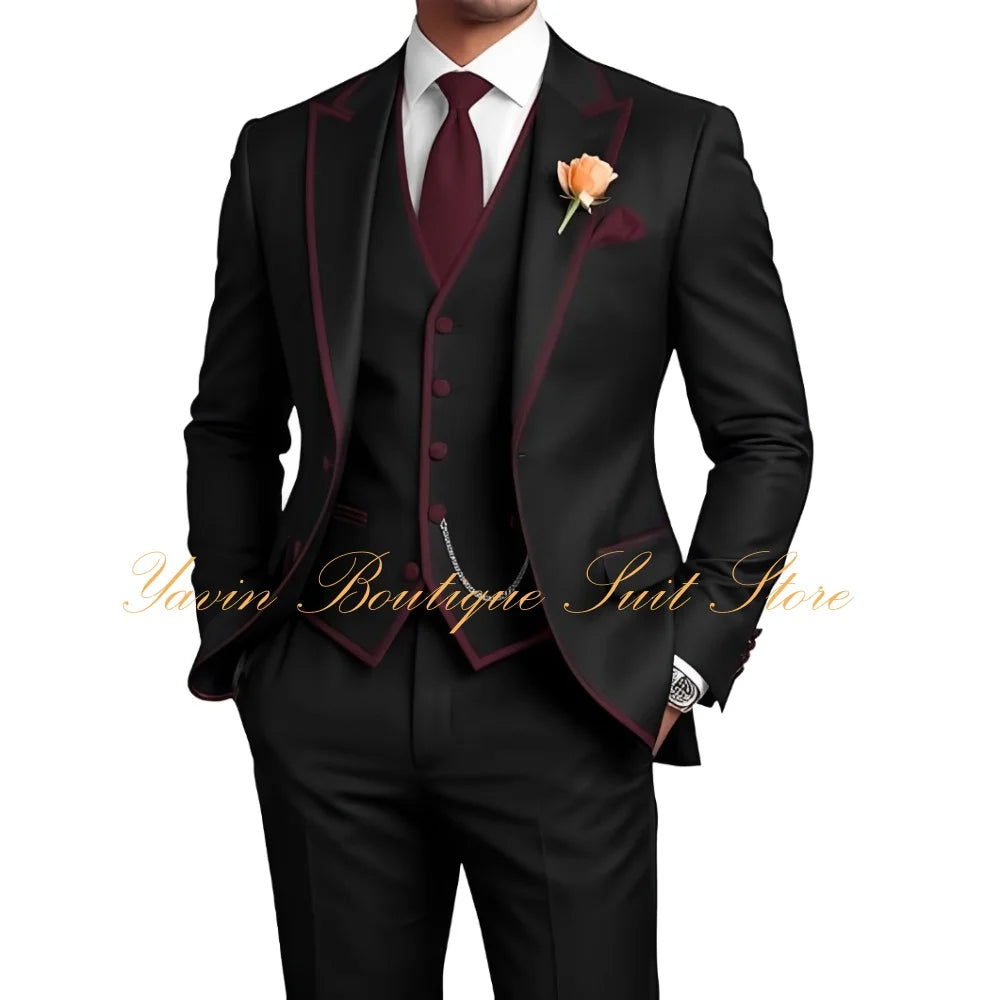 Elegant Men's 3 Piece Tuxedo for Men Slim Fit Jacket Vest Pants Wedding Suits for Groom Groomsman Prom Graduation Men Suits