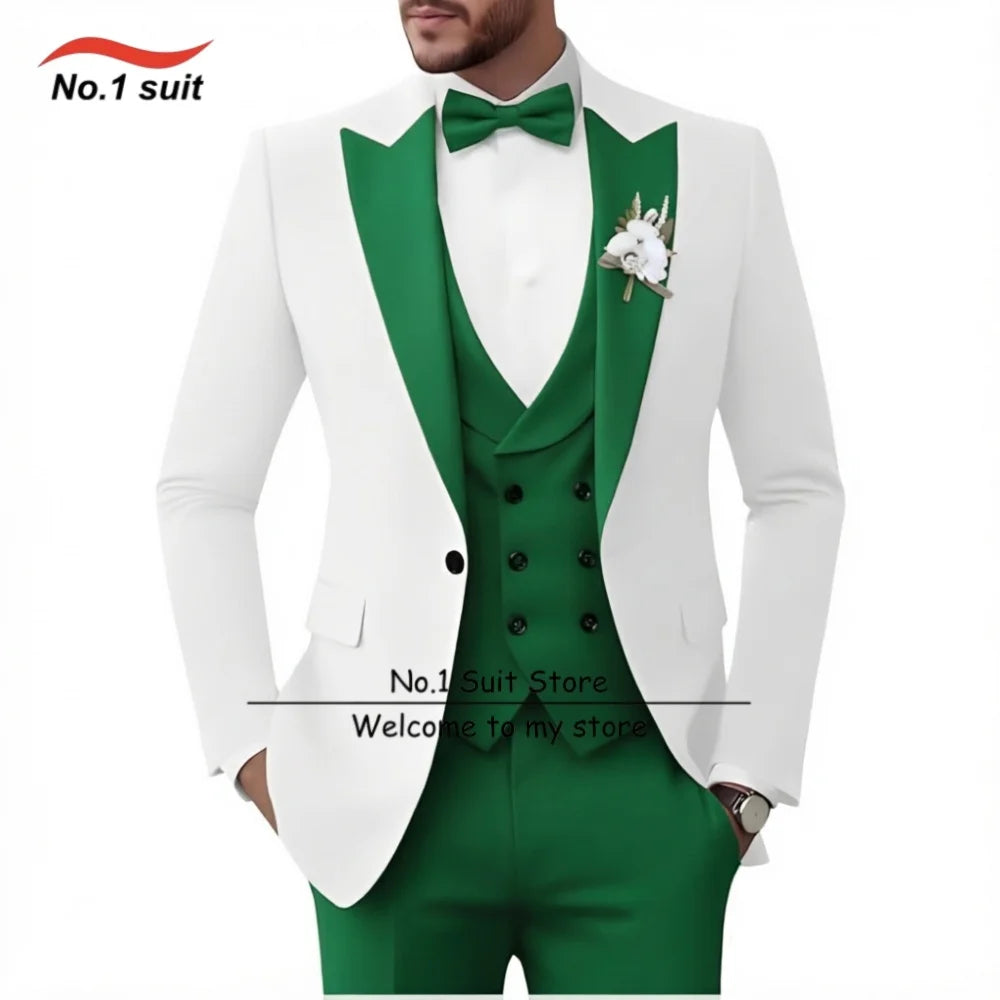 Formal Men's Suit 3 Piece Tuxedo for Men Slim Fit Double Breasted Men Suits Wedding Prom Party Dinner Tuxedo
