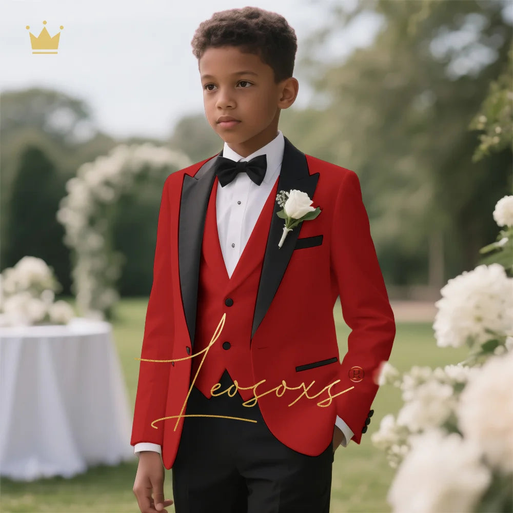 Boys' 3-Piece Tuxedo Suit Custom Tailored for Weddings - Elegant Design with Lapel and Vest, Perfect for Ceremony and Reception