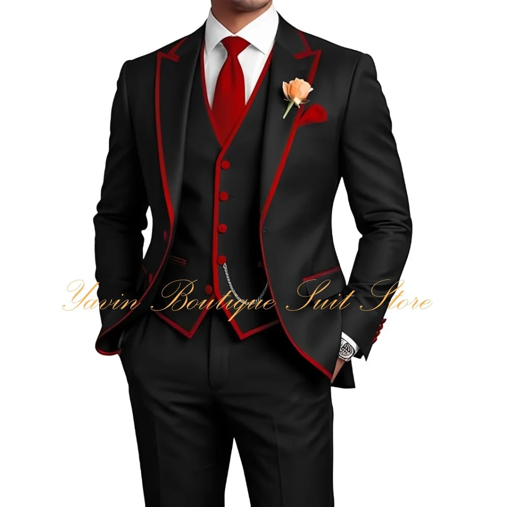 Elegant Men's 3 Piece Tuxedo for Men Slim Fit Jacket Vest Pants Wedding Suits for Groom Groomsman Prom Graduation Men Suits