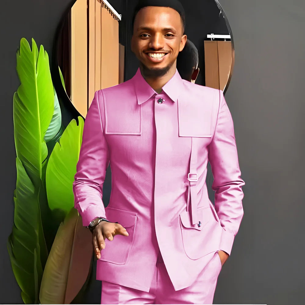 African-Style Men's Suit — 2-Piece Tailored Tuxedo for Weddings, Grooms, Parties, and Formal Dinners