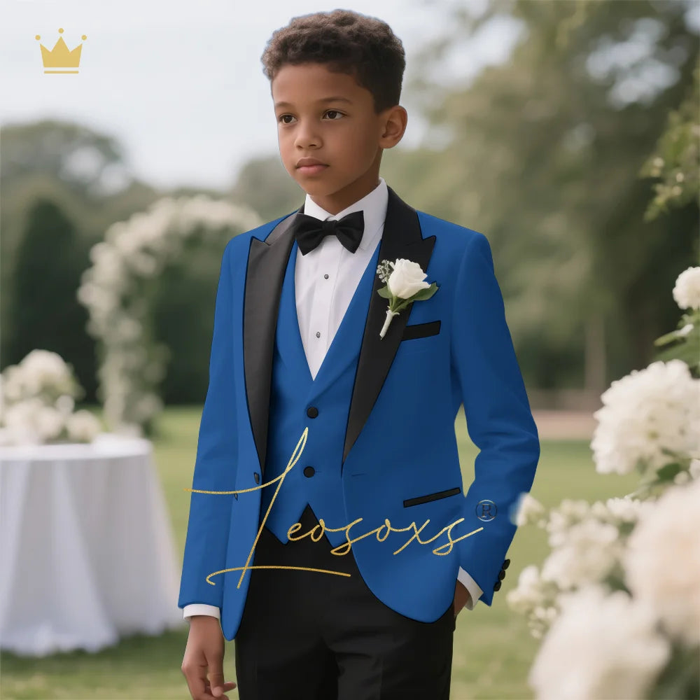 Boys' 3-Piece Tuxedo Suit Custom Tailored for Weddings - Elegant Design with Lapel and Vest, Perfect for Ceremony and Reception