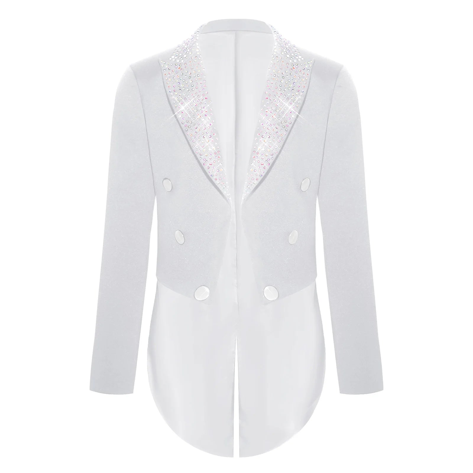 Elegant Boys Tuxedo Tailcoat Lapel Rhinestone Long Sleeve Open Front Blazer Outerwear Jacket Gentleman Formal Party Wedding Suit