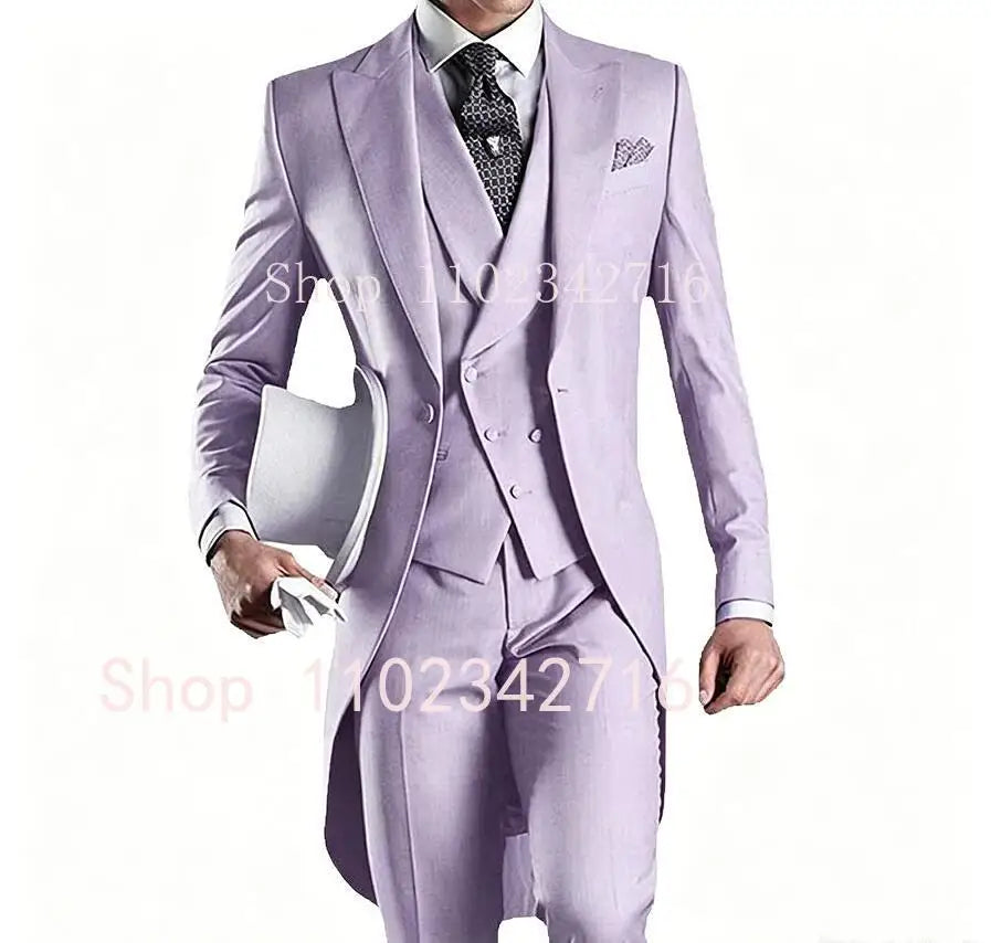 Latest Formal Wedding Men Suits Long Blazer 3 Piece Groom Tuxedo Classic Prom Party Male Suit Fashion Set Jacket with Pants Vest