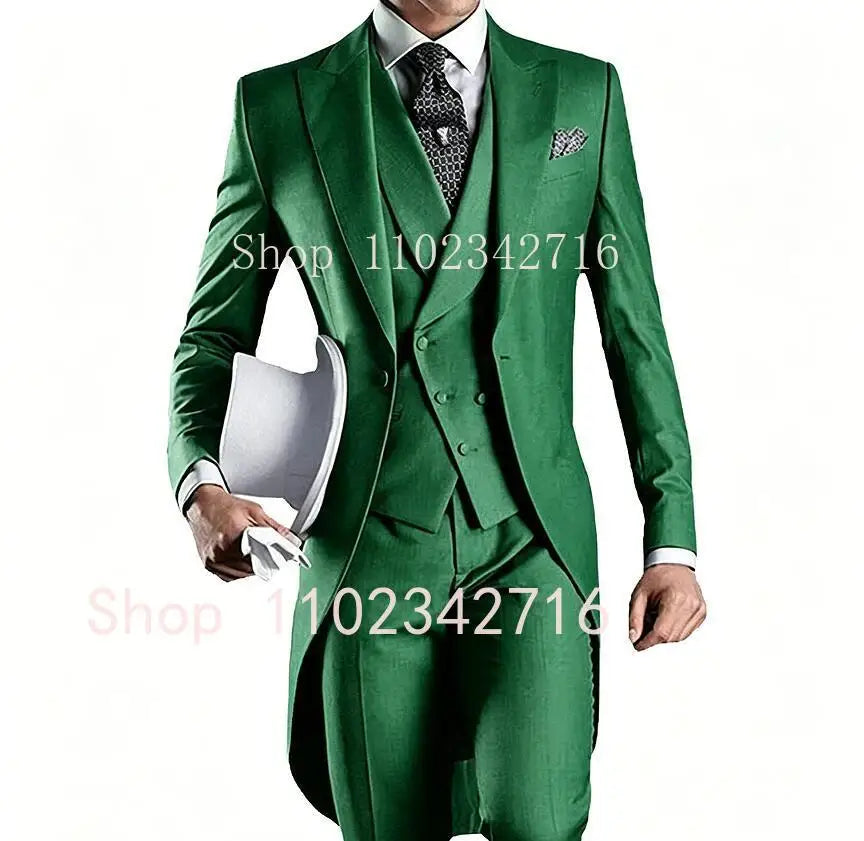 Latest Formal Wedding Men Suits Long Blazer 3 Piece Groom Tuxedo Classic Prom Party Male Suit Fashion Set Jacket with Pants Vest